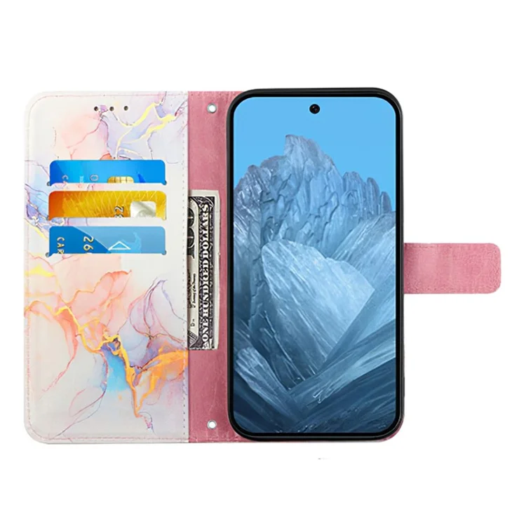 For Nothing Phone (2a) Plus / Phone (2a) Leather Case with Shoulder Strap Marble Pattern Phone Stand Cover - Milky Way Marble White LS004