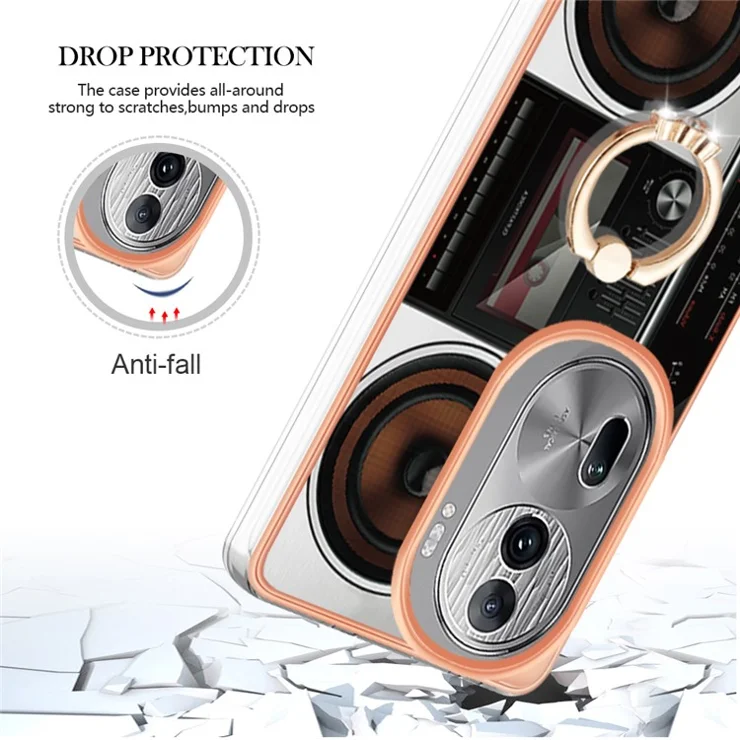 YB IMD Series-20 Style D for Oppo Reno11 Pro 5G (Global) TPU Case Pattern Printing 2.0mm Kickstand Cover - Radio