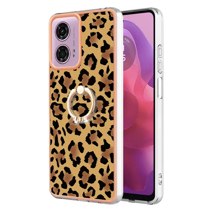 YB IMD Series-20 Style D for Motorola Moto E14 4G / G04 4G / G04s 4G / G24 4G Case Kickstand 2.0mm TPU Cover - Leopard Print