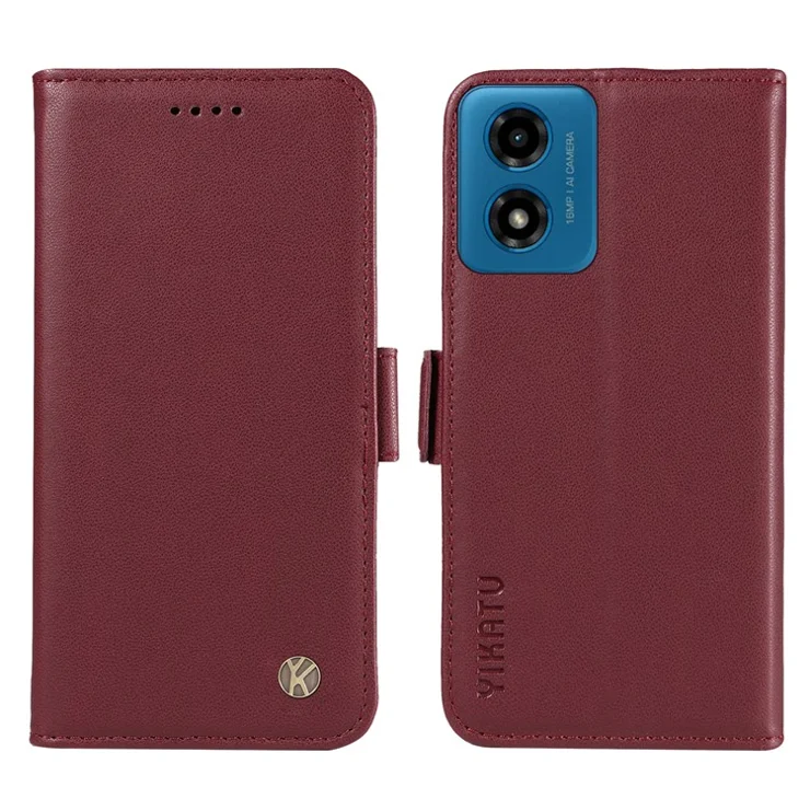 YIKATU YK-003 For Motorola Moto E14 4G / G04 4G / G04s 4G / G24 4G Case PU Leather Stand Shockproof Phone Cover - Wine Red