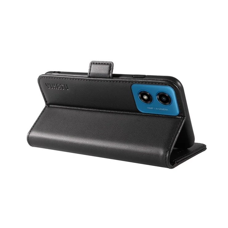 YIKATU YK-003 For Motorola Moto E14 4G / G04 4G / G04s 4G / G24 4G Case PU Leather Stand Shockproof Phone Cover - Black
