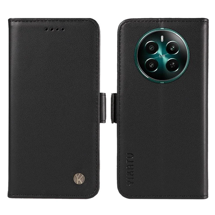 YIKATU YK-003 For Realme 12 4G / 12+ 5G Case Wallet PU Leather+TPU Cover Phone Accessories Distributors - Black