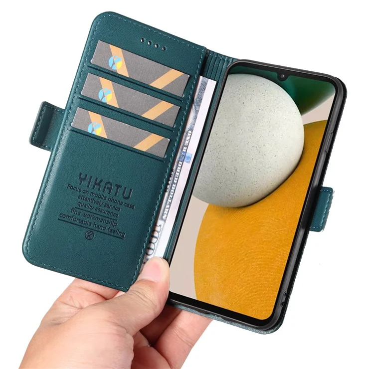 YIKATU YK-003 For Samsung Galaxy A15 4G Leather Case Wallet Card Slots Mobile Phone Cover Wholesale - Green