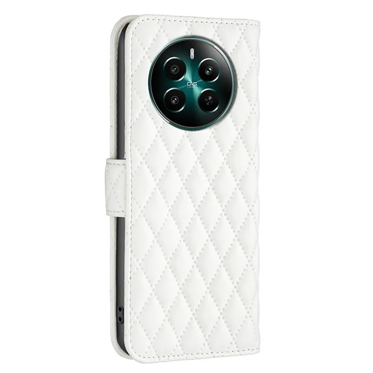 BINFEN COLOR BF Style-14 For Realme 12 4G / 12+ 5G Case Wallet Rhombus Leather Phone Cover - White