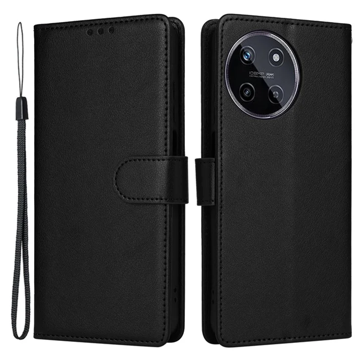 For Realme 11 4G (159.9x73.3x7.95mm) Case PU Leather Flip Wallet Card Slots Phone Cover - Black