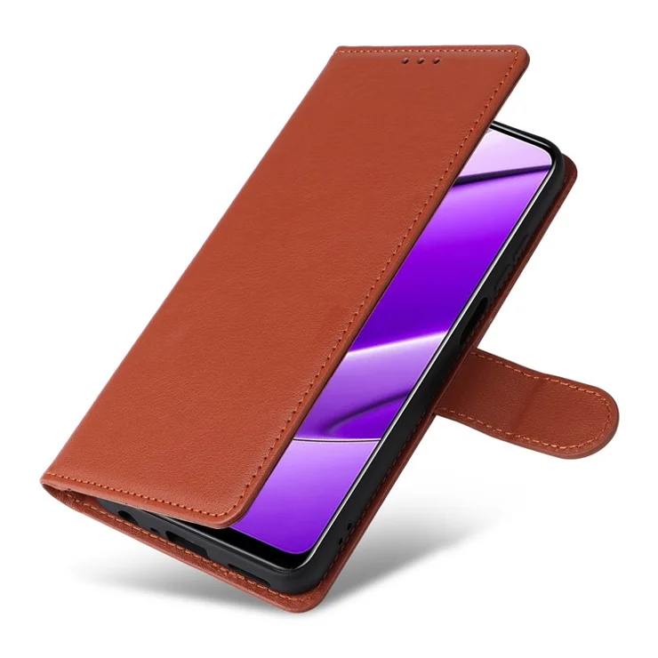 For Realme 11 4G (159.9x73.3x7.95mm) Case PU Leather Flip Wallet Card Slots Phone Cover - Brown