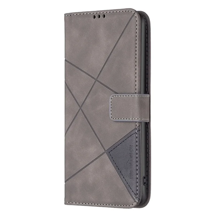 BINFEN COLOR For Motorola Edge 50 Pro 5G Phone Cases Wallet Stand Geometry Imprinted Leather Cover - Grey