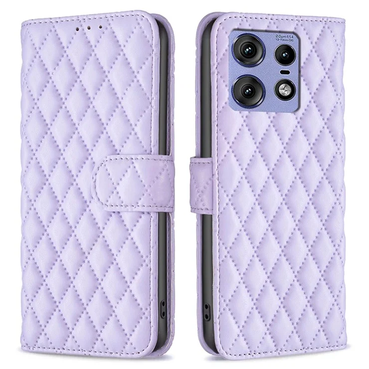BINFEN COLOR BF Style-14 For Motorola Edge 50 Pro 5G Case Wallet Rhombus Phone Leather Cover - Purple