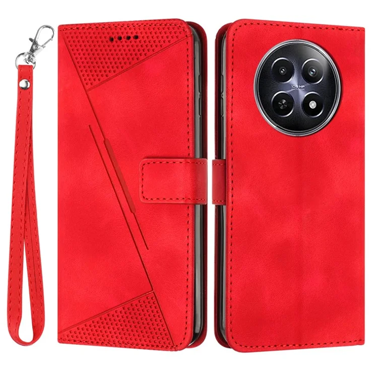 For Realme 12 5G Case PU Leather Phone Shell Triangle Imprinted Wallet Cover - Red