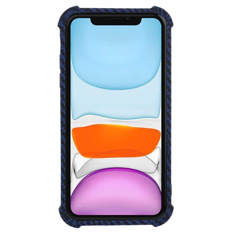 HRX Series For iPhone 11 Case TPU+Silicone Carbon Fiber Texture Water Transfer Printing Phone Cover - Blue
