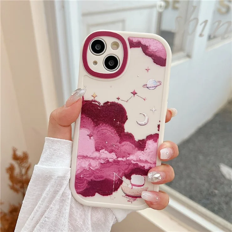 For iPhone 14 Case Soft TPU Pattern Printed Round Edge Phone Cover - STX70 White