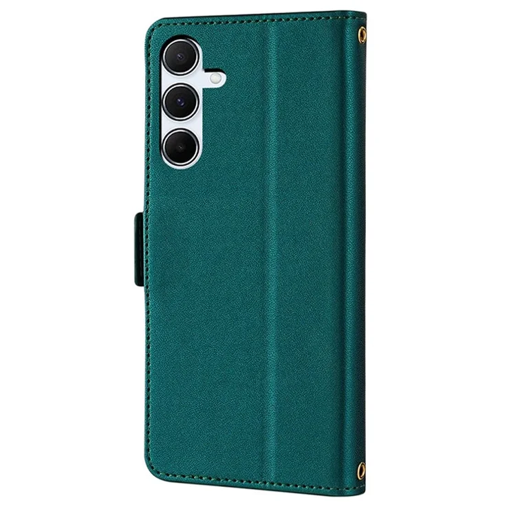 For Samsung Galaxy A55 5G Case RFID Blocking Phone Wallet Cover with 2 Straps - Green