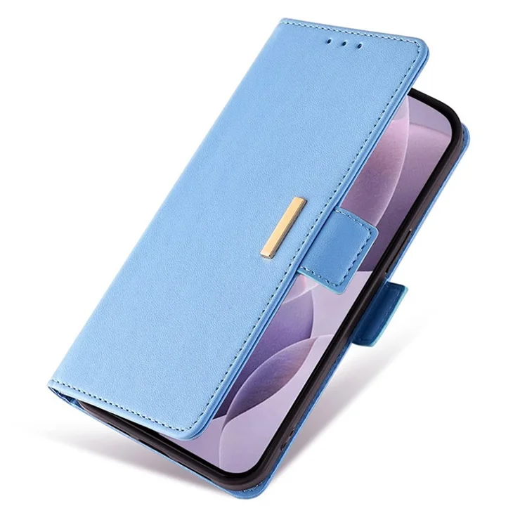 For Samsung Galaxy M54 5G Phone Case RFID Blocking Wallet Cover with Wrist Strap - Blue
