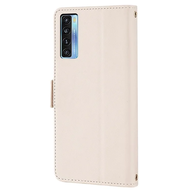 For TCL 20 5G / 20S / 20L / 20L+ Case PU Leather RFID Blocking Flip Wallet Phone Cover with Detachable Chain - White