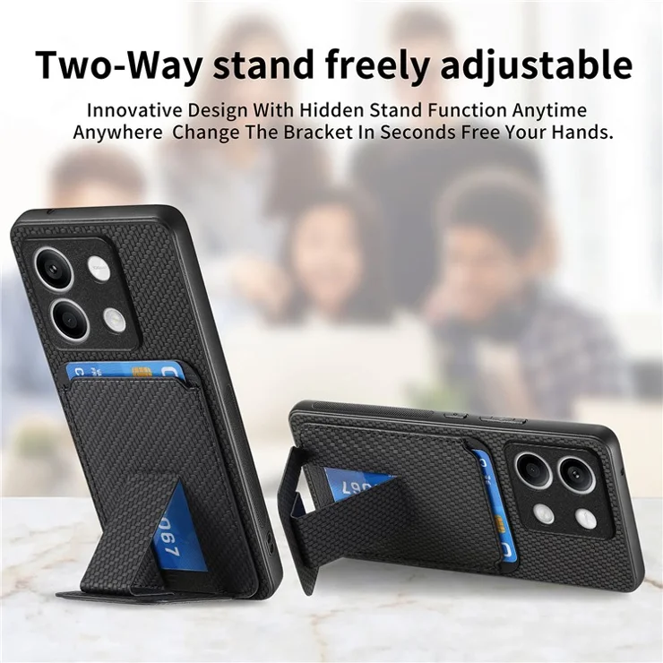 C1-11 for Xiaomi Redmi Note 13 5G Case Carbon Fiber Texture Leather Coated TPU Card Slot Phone Cover - Black