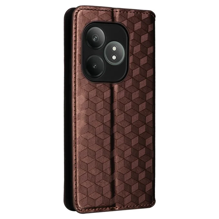 For Realme GT Neo6 SE 5G / Neo6 5G / GT 6 5G / GT 6T 5G Magnetic Phone Case Leather Rhombus Imprinted Cover - Brown