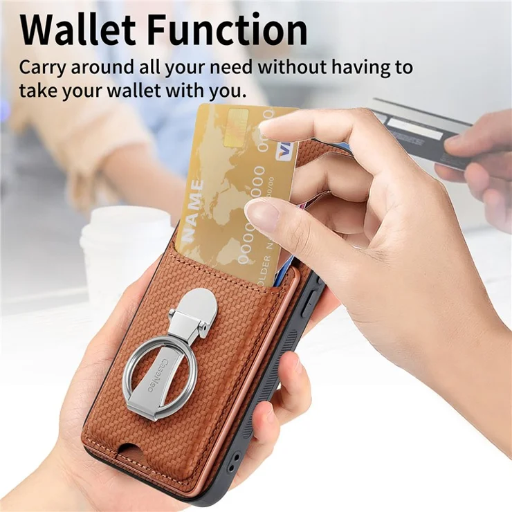 C1-9 For Xiaomi Redmi Note 13 Pro 5G / Poco X6 5G Kickstand Case Carbon Fiber Texture Leather+TPU+PC Phone Cover - Brown