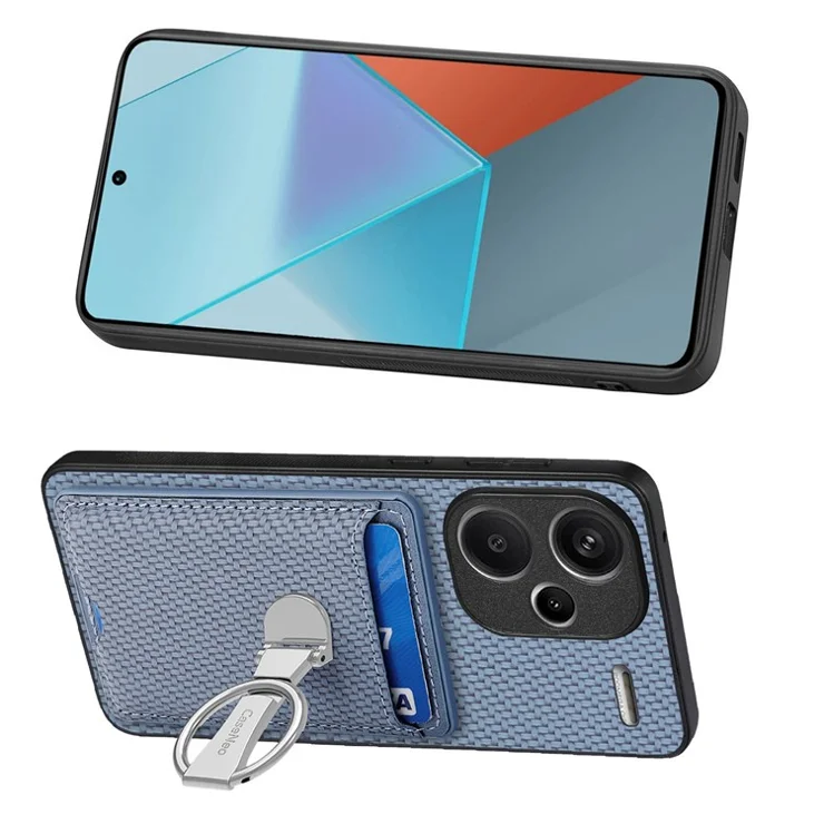 C1-9 for Xiaomi Redmi Note 13 Pro+ 5G Case Anti-Scratch Carbon Fiber Texture Kickstand Phone Cover - Blue