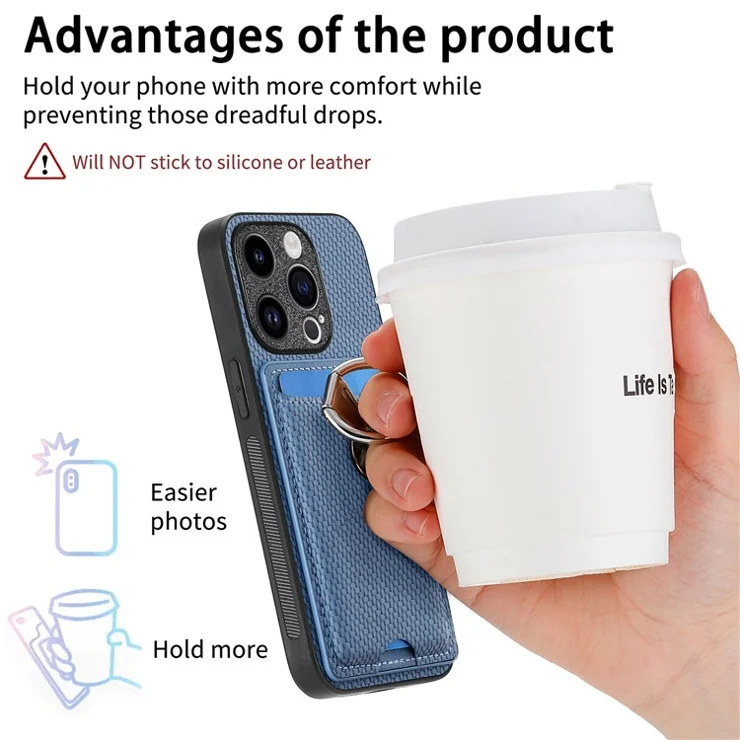C1-9 for iPhone 13 Pro Case Card Holder Kickstand Mobile Phone Cover Wholesale - Blue