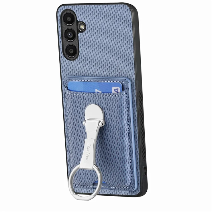 C1-9 For Samsung Galaxy A14 5G / A14 4G Card Slots Case Carbon Fiber Texture Phone Cover with Kickstand - Blue