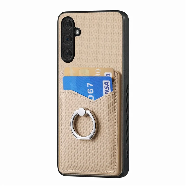 For Samsung Galaxy A35 5G Case Card Slots Leather+PC+TPU Kickstand Phone Cover - Apricot