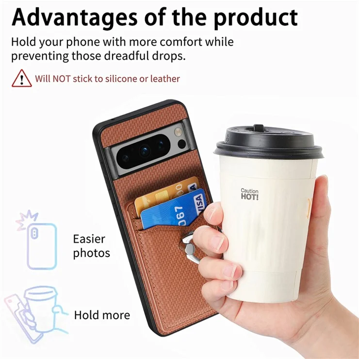 For Google Pixel 8 Pro Kickstand Case Leather Coated PC+TPU Phone Cover Wholesale - Brown