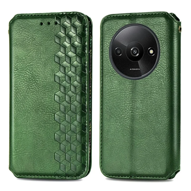 For Xiaomi Redmi A3 4G / Poco C61 4G PU Leather Case Rhombus Imprint Wallet Stand Phone Cover - Green