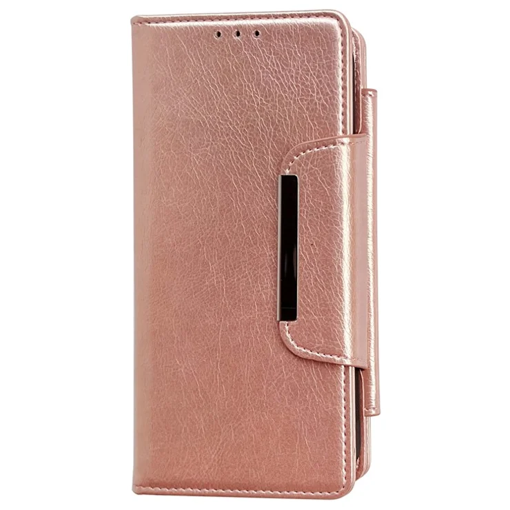 For Samsung Galaxy S21 FE 5G Case Detachable Leather Stand Phone Cover with Card Holder - Rose Gold