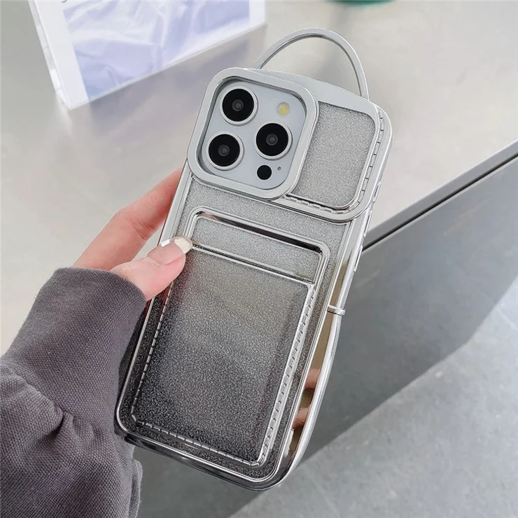 For iPhone 14 Pro Case Glittery Anti-Drop TPU Phone Cover with Card Slot - Silver