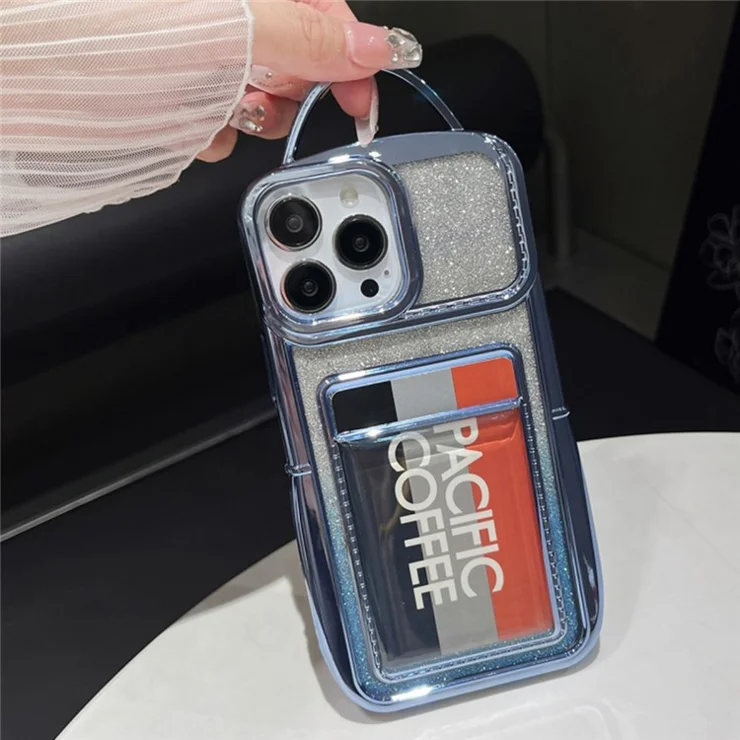 For iPhone 14 Pro Max Case Glittery TPU Anti-Drop Phone Cover with Card Slot - Blue