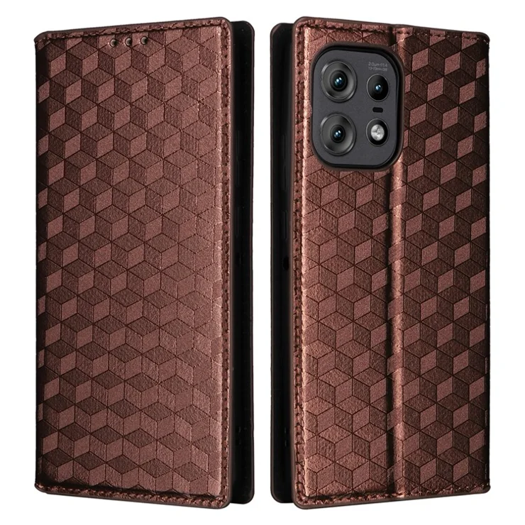 For Motorola Edge 50s Pro 5G / Edge 50 Pro 5G / Edge 50 5G Wallet Case Magnetic Closing Rhombus Leather Phone Cover - Brown