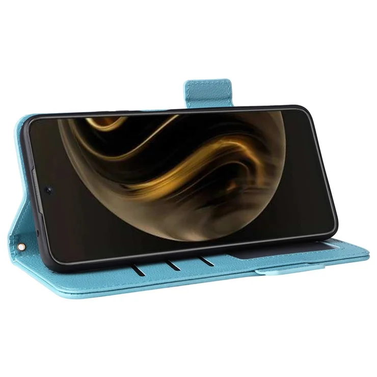 For Huawei nova 13i 4G / nova 12i 4G / Enjoy 70 Pro Case with Wrist Strap Litchi Texture PU Leather Wallet Phone Cover - Baby Blue