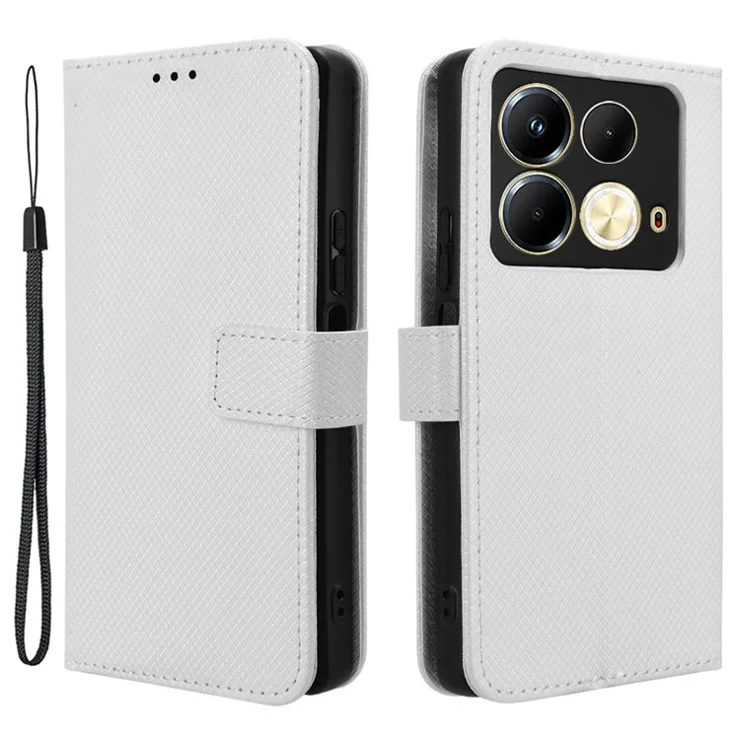 For Infinix Note 40 X6853 Case PU Leather Diamond Texture Magnetic Flip Phone Cover - White