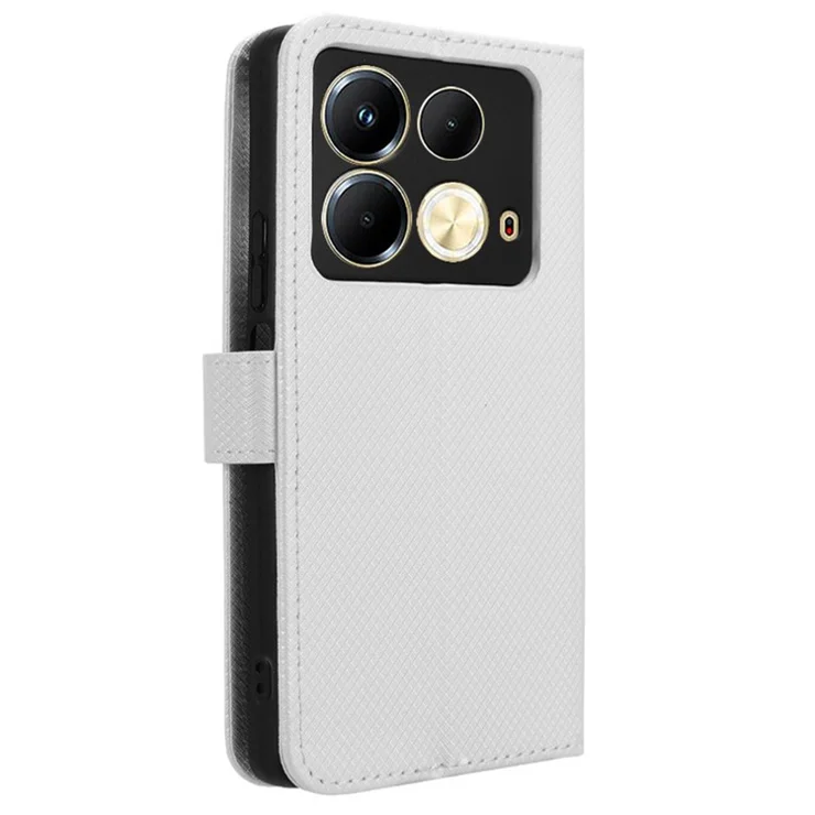 For Infinix Note 40 X6853 Case PU Leather Diamond Texture Magnetic Flip Phone Cover - White