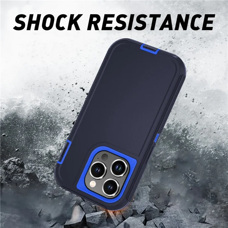 For iPhone 15 Pro Max Cover Detachable PC+TPU Phone Case with Rotatable Belt Clip Kickstand - Dark Blue