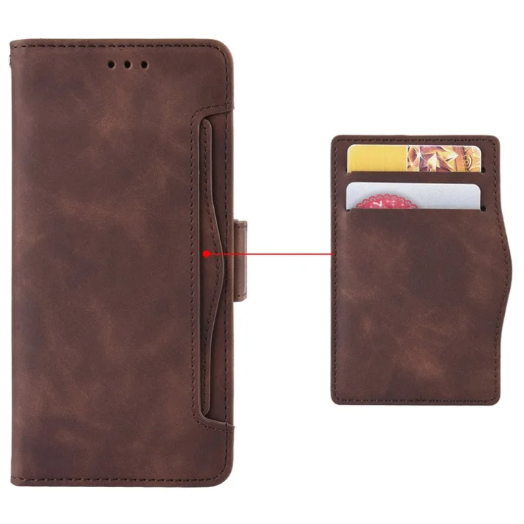 For TCL 50 5G Case Folio Leather Phone Protector Shell with Multiple Card Slots - Brown