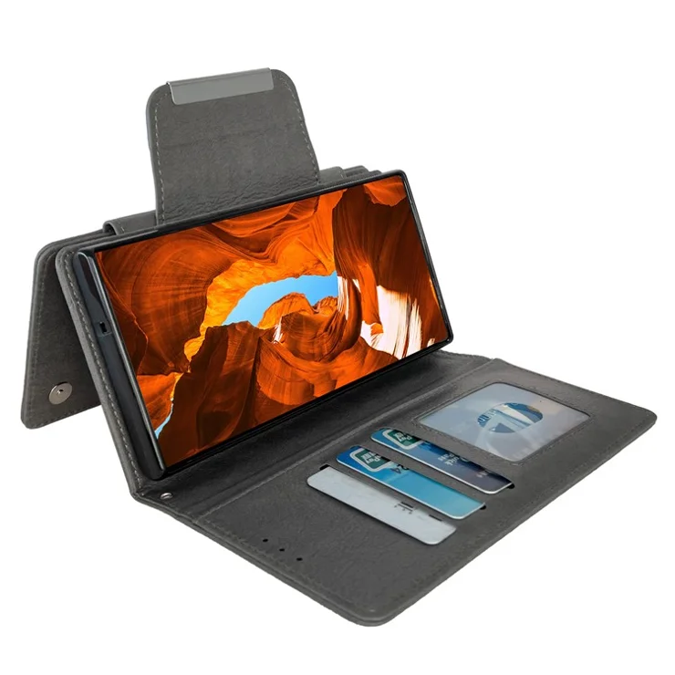 For Samsung Galaxy S24 Ultra Magnetic Phone Case Detachable 2-in-1 Design Wallet Stand Cover - Grey
