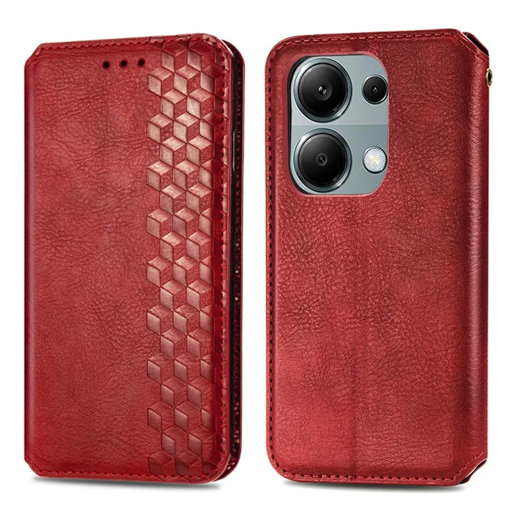 For Xiaomi Redmi Note 13 Pro 4G / Poco M6 Pro 4G PU Leather Case Rhombus Imprint Wallet Stand Phone Cover - Red