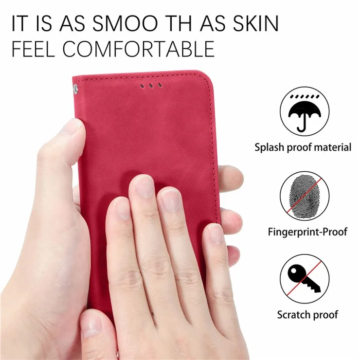 For Motorola Moto E14 4G / G04 4G / G04s 4G / G24 4G Case PU Leather Skin-Touch Stand Phone Cover - Red