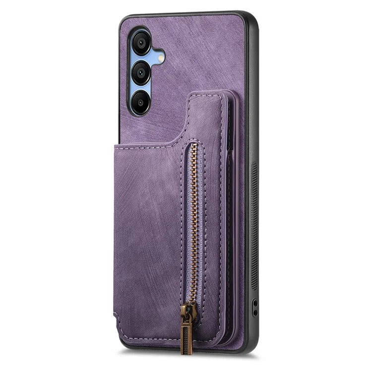 D15 For Samsung Galaxy A54 5G Wallet Case Retro Leather+TPU Card Holder Phone Cover - Purple