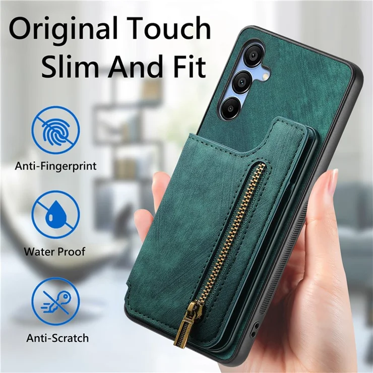 D15 For Samsung Galaxy A54 5G Wallet Case Retro Leather+TPU Card Holder Phone Cover - Green