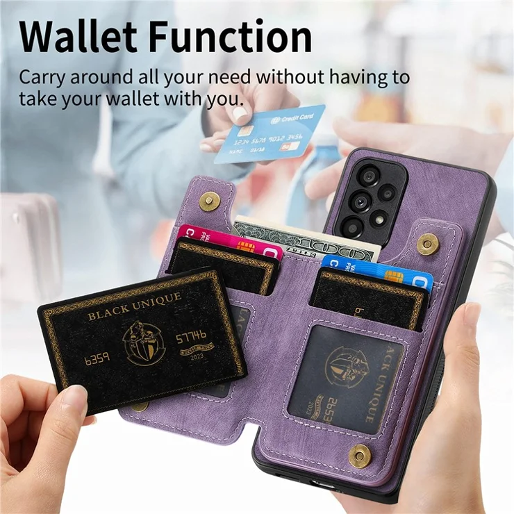 D15 For Samsung Galaxy A53 5G Wallet Case Retro PU+TPU Kickstand Phone Cover - Purple