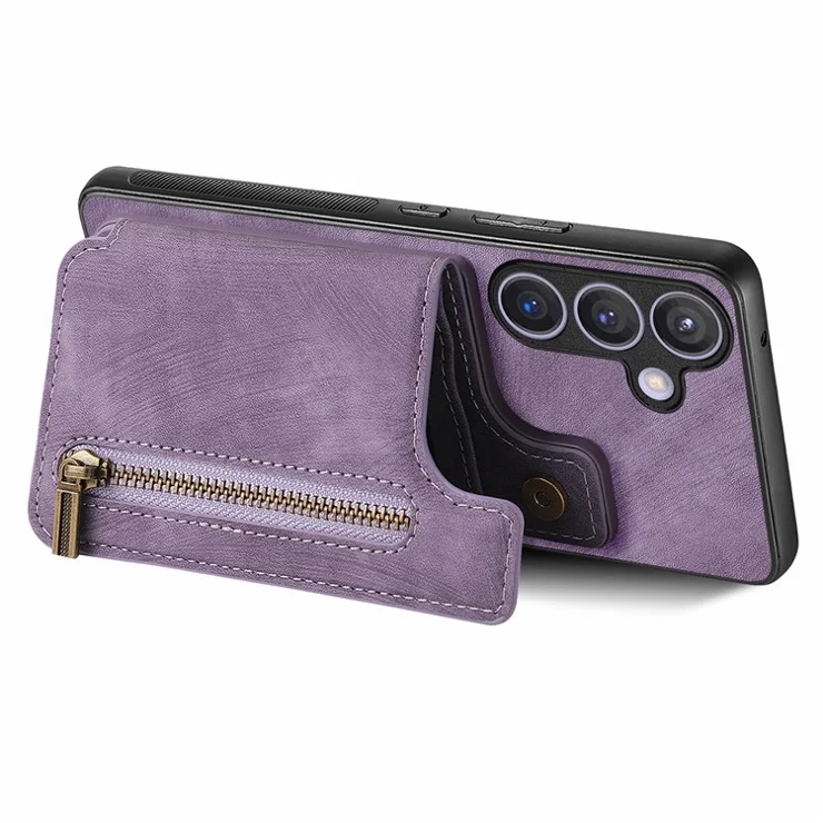 D15 For Samsung Galaxy S23 FE Wallet Case Retro PU+TPU Kickstand Phone Cover - Purple