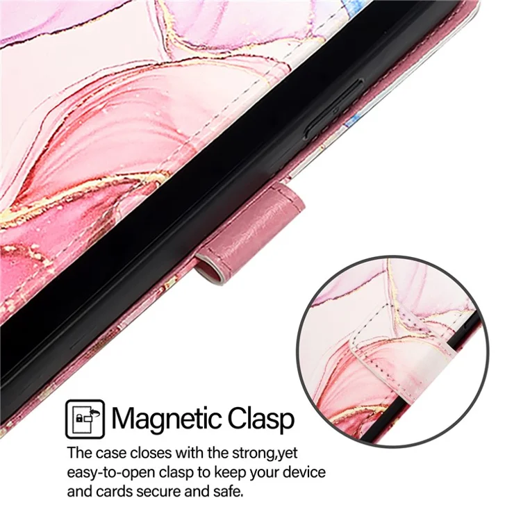 For Samsung Galaxy Z Fold6 5G Leather Case with Shoulder Strap Marble Pattern Phone Stand Cover - Rose Gold LS005