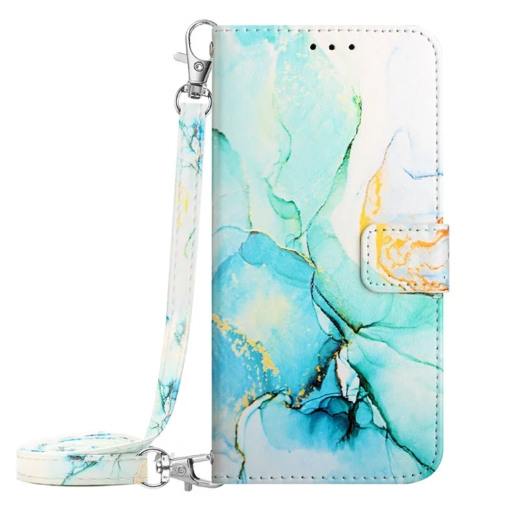 For Oppo A2 Pro 5G / A3 Pro (China) 5G Leather Case with Shoulder Strap Marble Pattern Phone Stand Cover - Green LS003