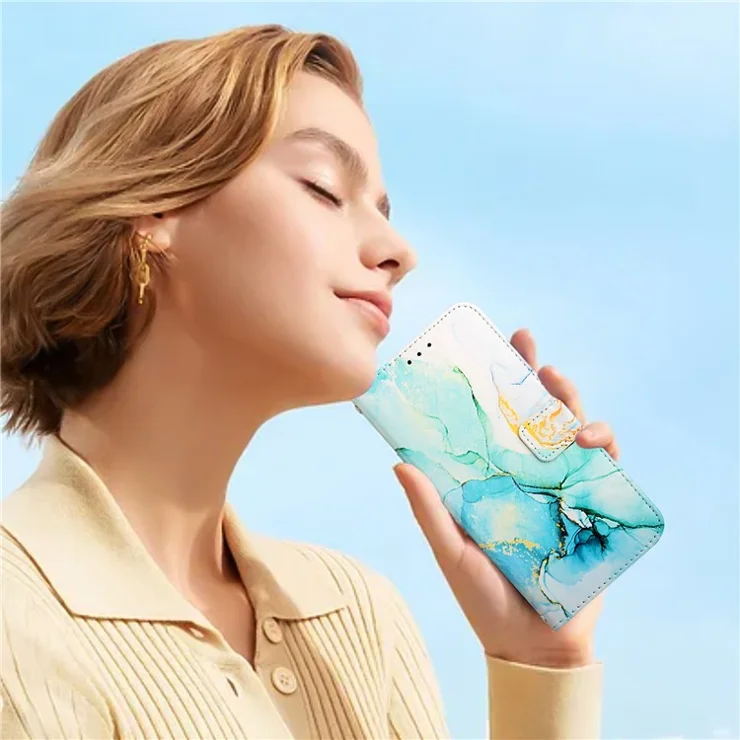 For Oppo A2 Pro 5G / A3 Pro (China) 5G Case with Strap Marble Pattern Leather Phone Cover Card Holder - Green LS003