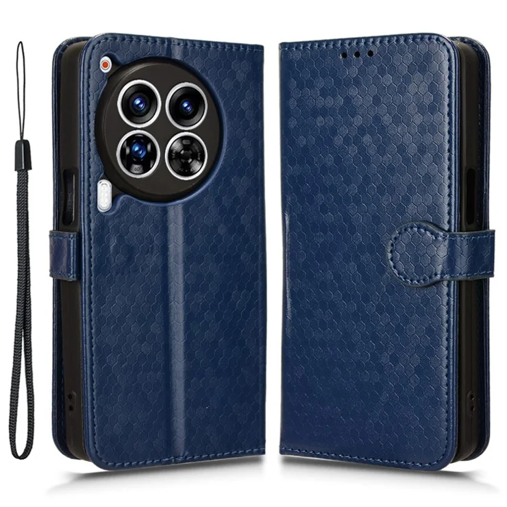 For TECNO Camon 30 Premier 5G Case 3 Card Holder Slots PU Leather Dots Pattern Phone Cover - Dark Blue