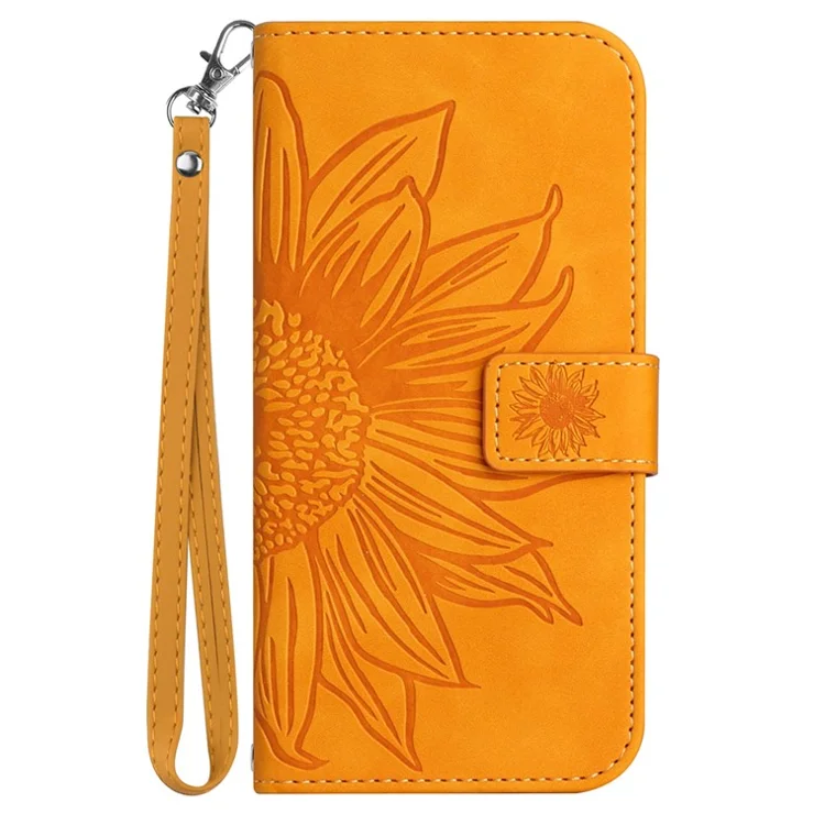 HT04 For Oppo A60 4G Case Sunflower Leather Wallet Phone Cover with Wrist Strap - Yellow