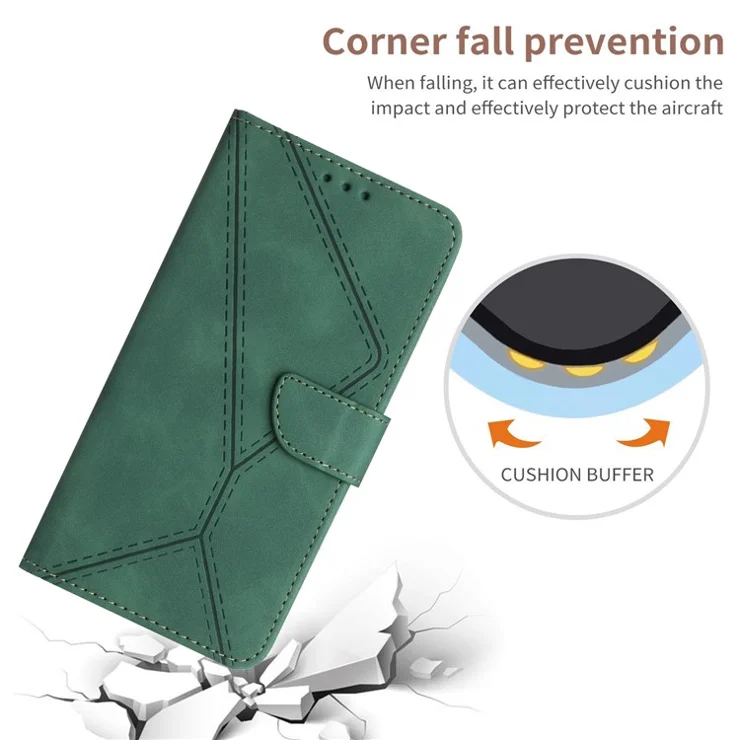 HT05 For Oppo A60 4G Case Leather Imprinted Lines Phone Cover with Card Holder - Green