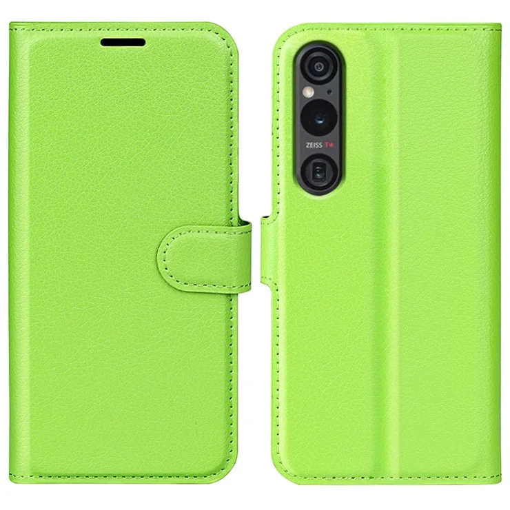 For Sony Xperia 1 VI Magnetic Case PU Leather Litchi Texture Phone Stand Cover - Green